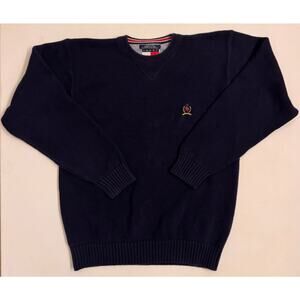 Vtg Tommy Hilfiger Navy Crewneck Pullover Sweater Embroidered Sz L